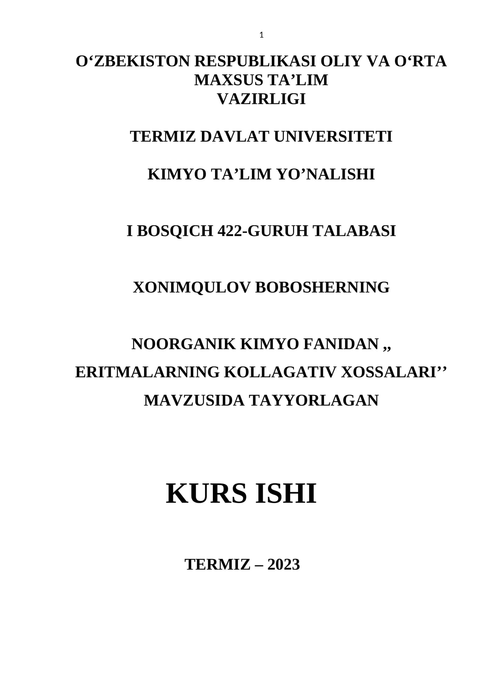 Eritmalar. Kurs ishi