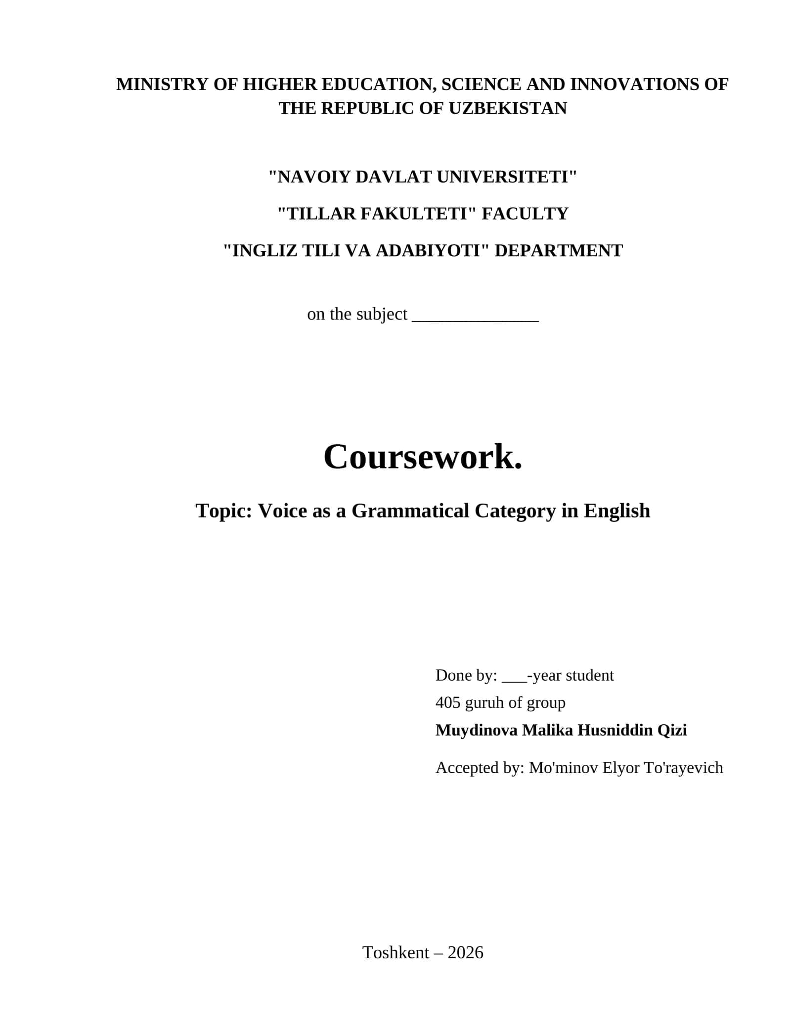 Voice as a Grammatical Category in English