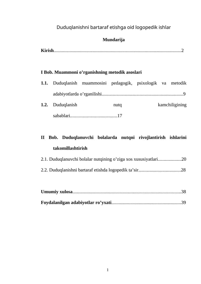 Duduqlanishni bartaraf etishga oid logopedik ishlar