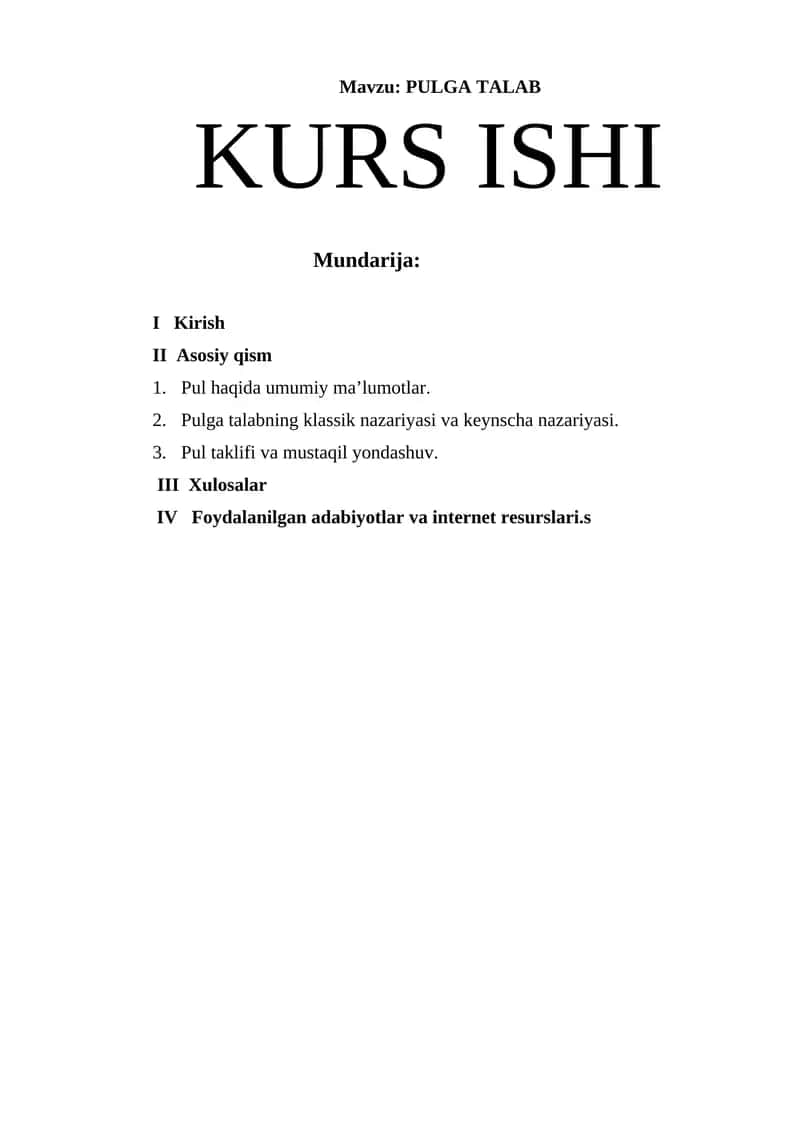 PULGA TALAB KURS ISHI