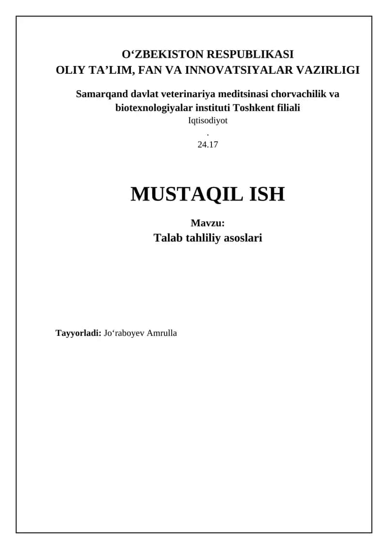 Talab tahlilining asoslari va talab qonuni