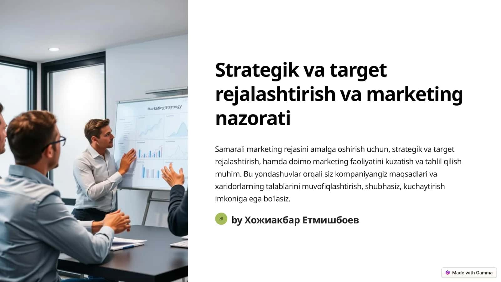 Strategik va target rejalashtirish va marketing nazorati