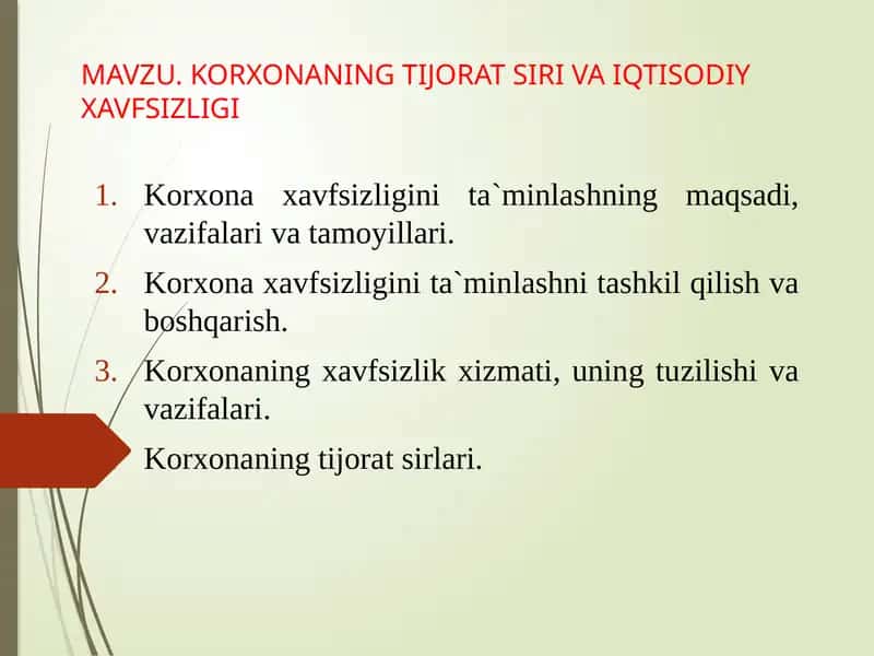 Korxonaning Tijorat Sirlari va Iqtisodiy Xavfsizligi