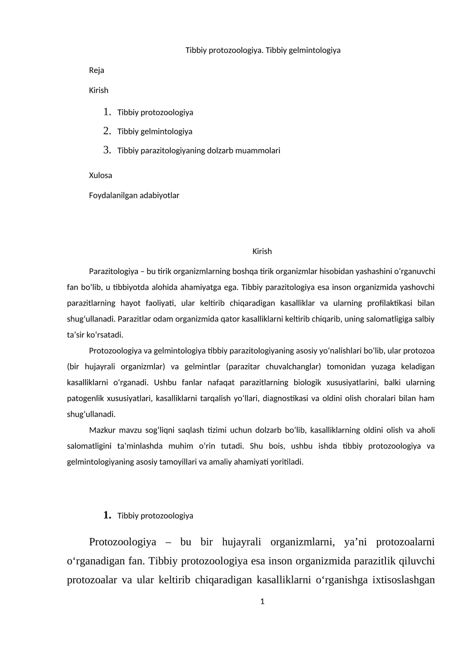 Tibbiy protozoologiya va gelmintologiya