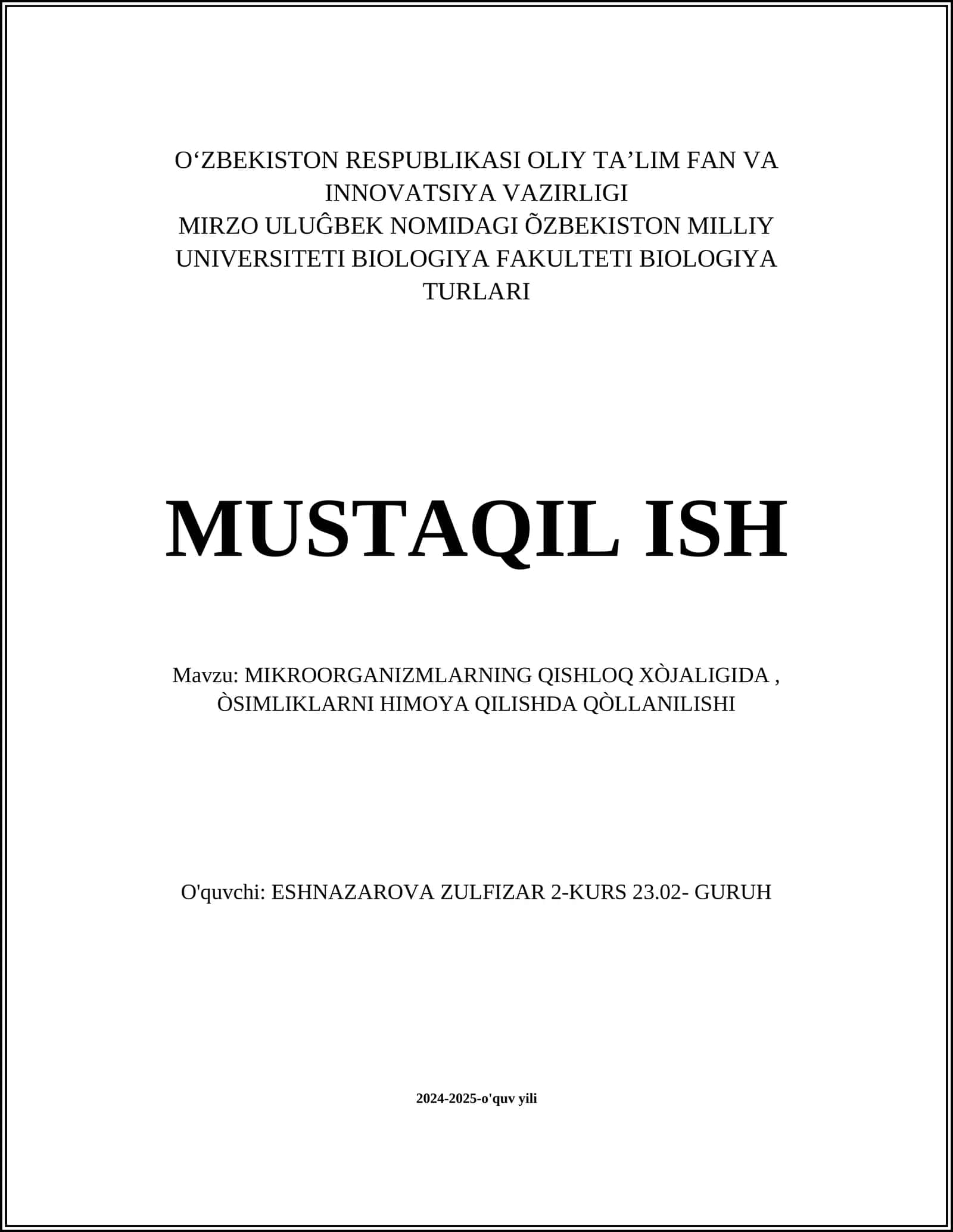 MIKROORGANIZMLARNING QISHLOQ XÒJALIGIDA, ÒSIMLIKLARNI HIMOYA QILISHDA QÒLLANILISHI