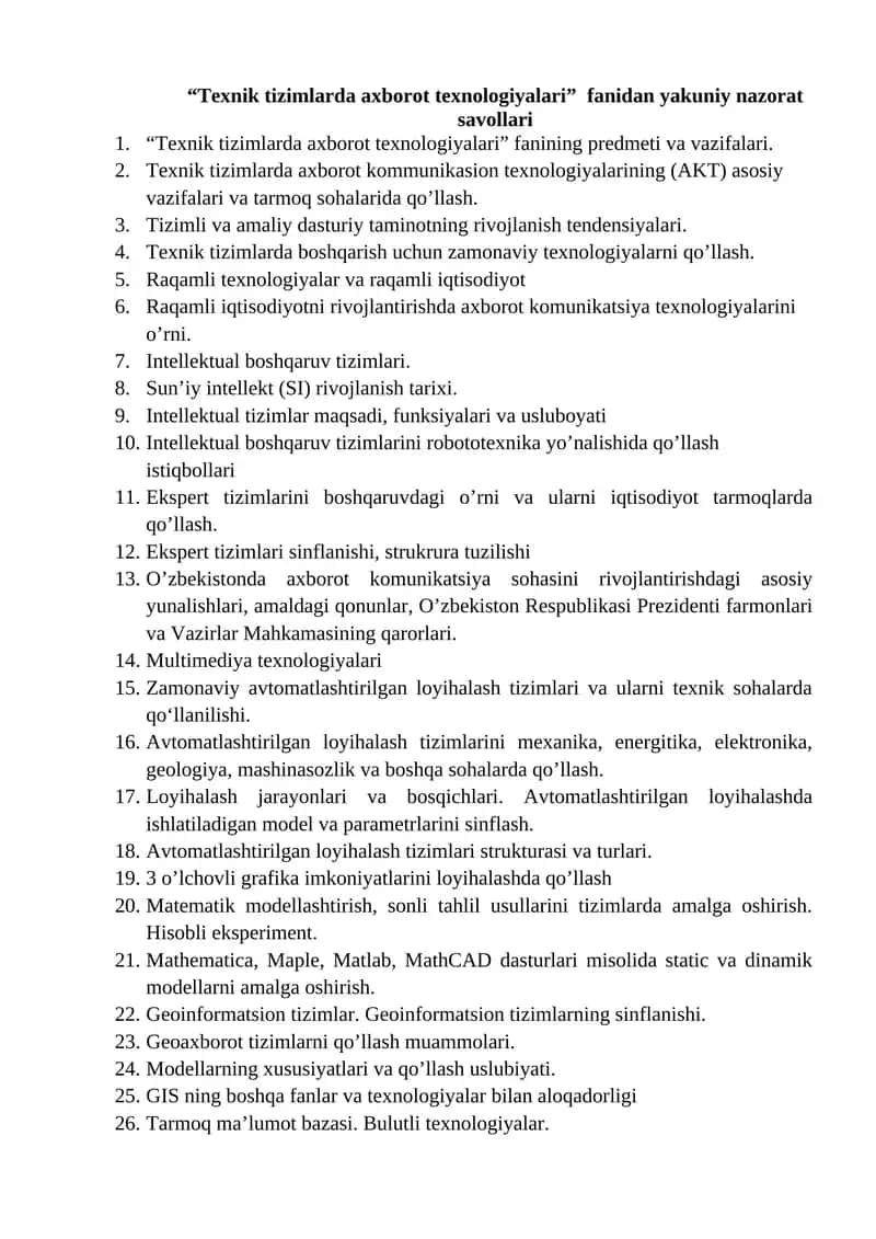 Texnik tizimlarda axborot texnologiyalari