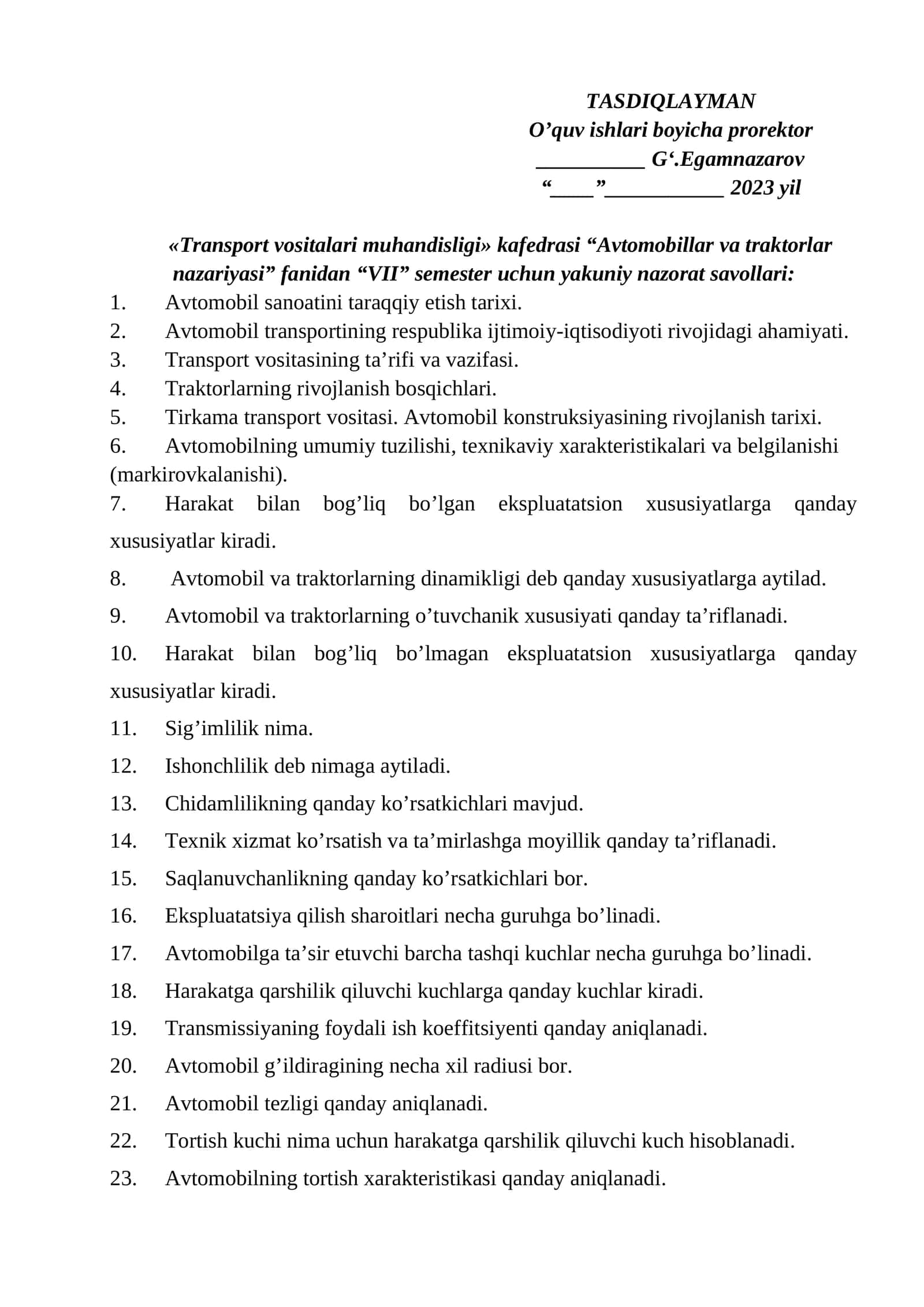 Transport vositalari muhandisligi