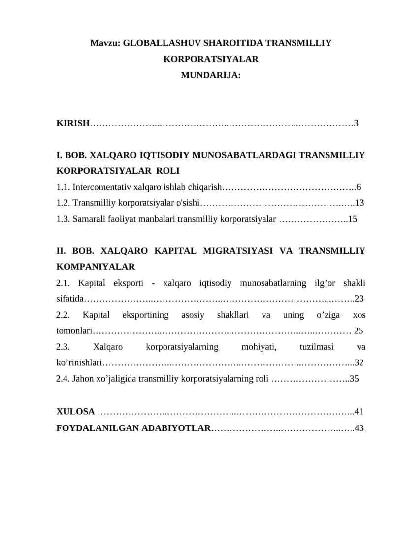 GLOBALLASHUV SHAROITIDA TRANSMILLIY KORPORATSIYALAR