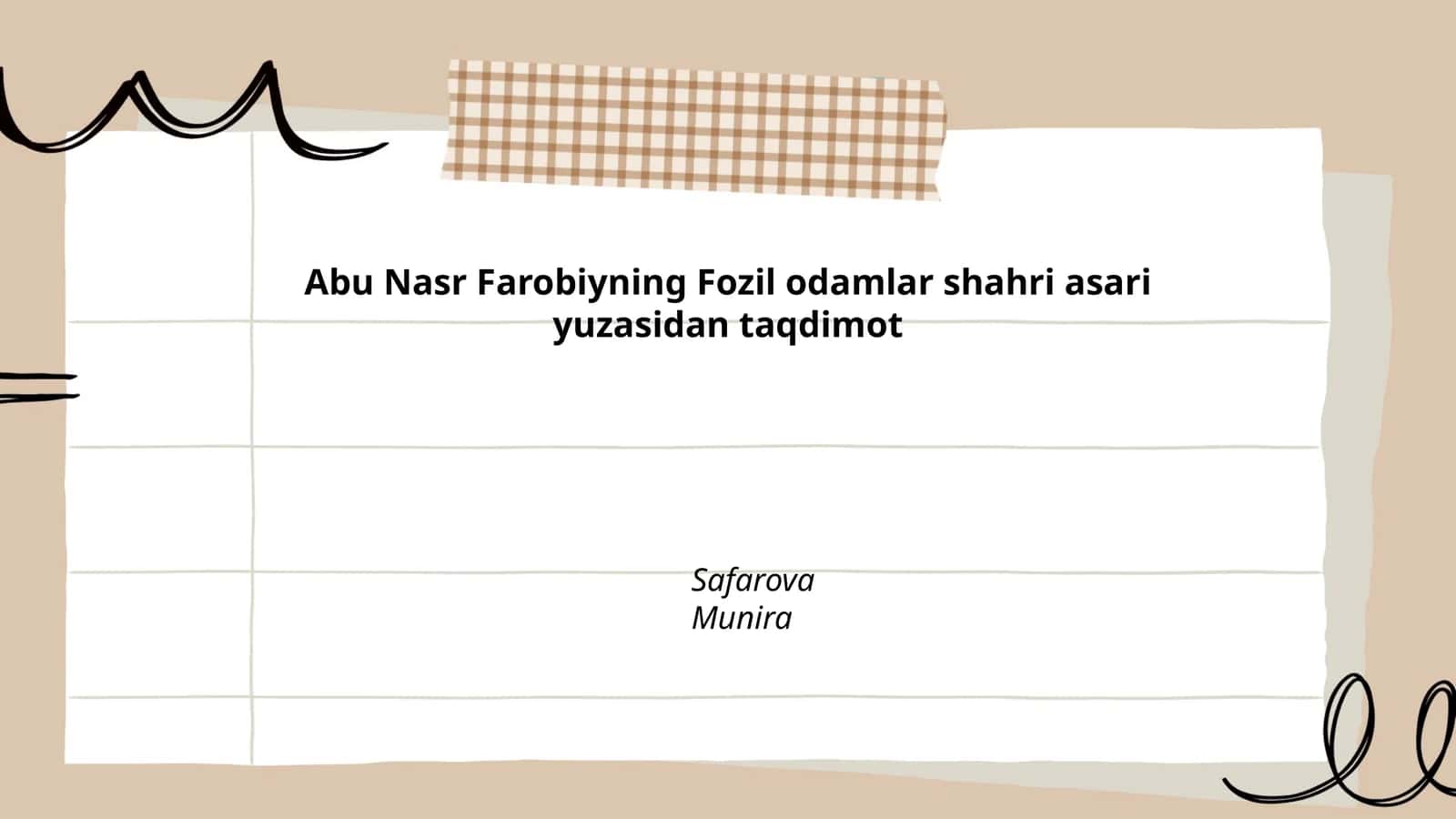 Abu Nasr Farobiyning Fozil odamlar shahri asari yuzasidan taqdimot Safarova Munira