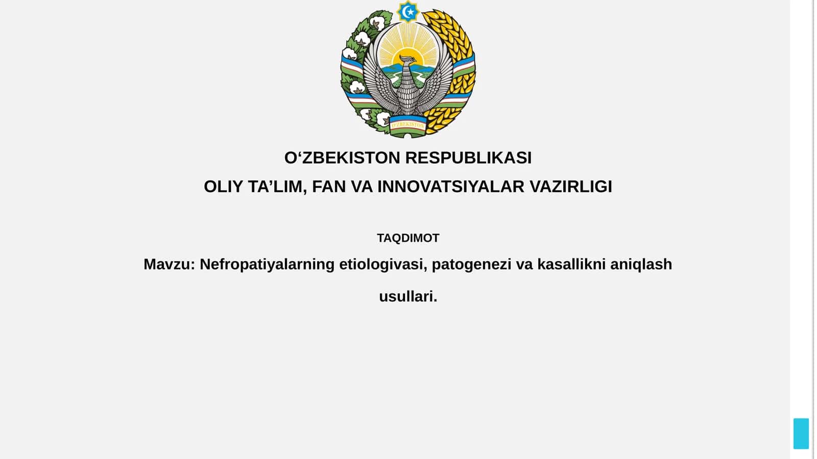 Nefropatiyalarning etiologivasi, patogenezivakasalliknianiqlashusullari