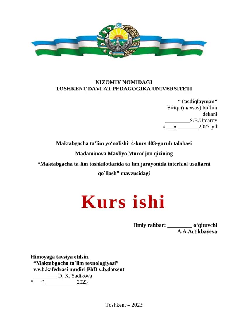 Maktabgacha ta`lim tashkilotlarida ta`lim jarayonida interfaol usullarni qo`llash