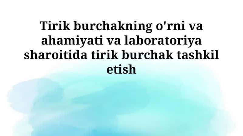 Tirik burchakning o'rni va ahamiyati va laboratoriya sharoitida tirik burchak tashkil etish