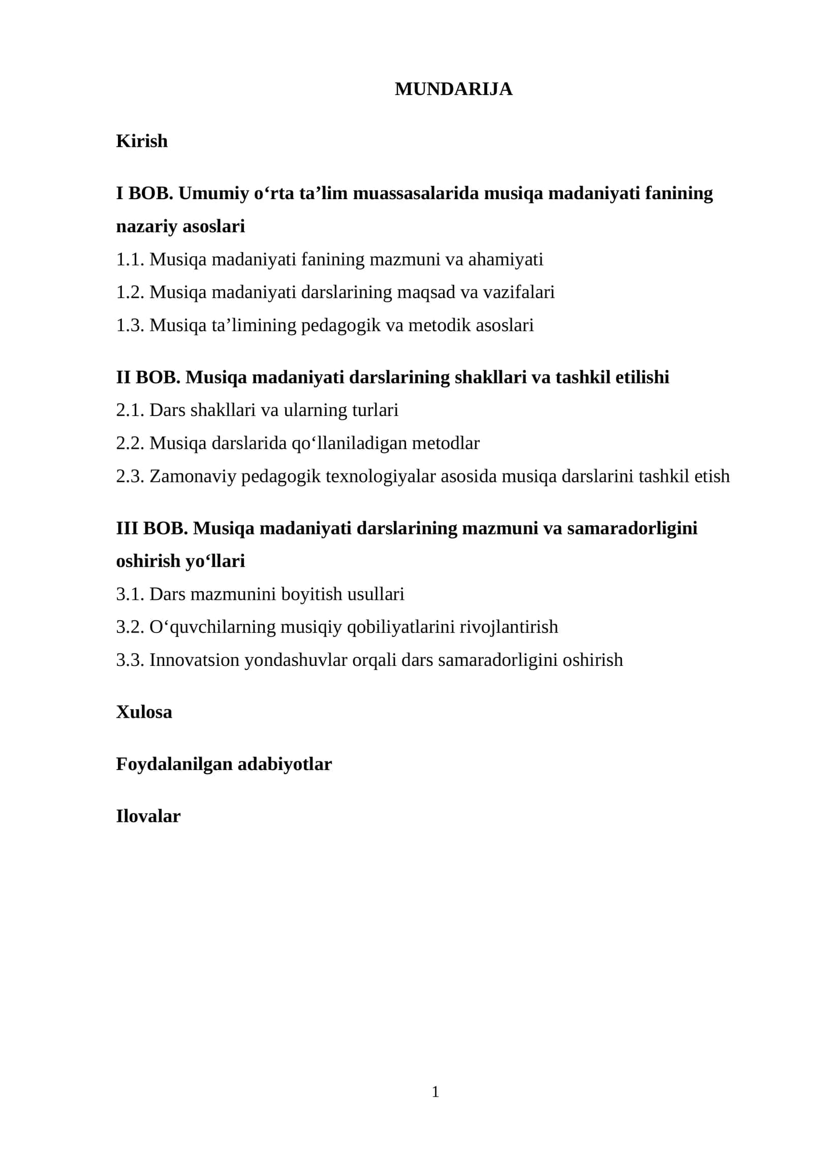 Musiqa madaniyati fanining nazariy asoslari