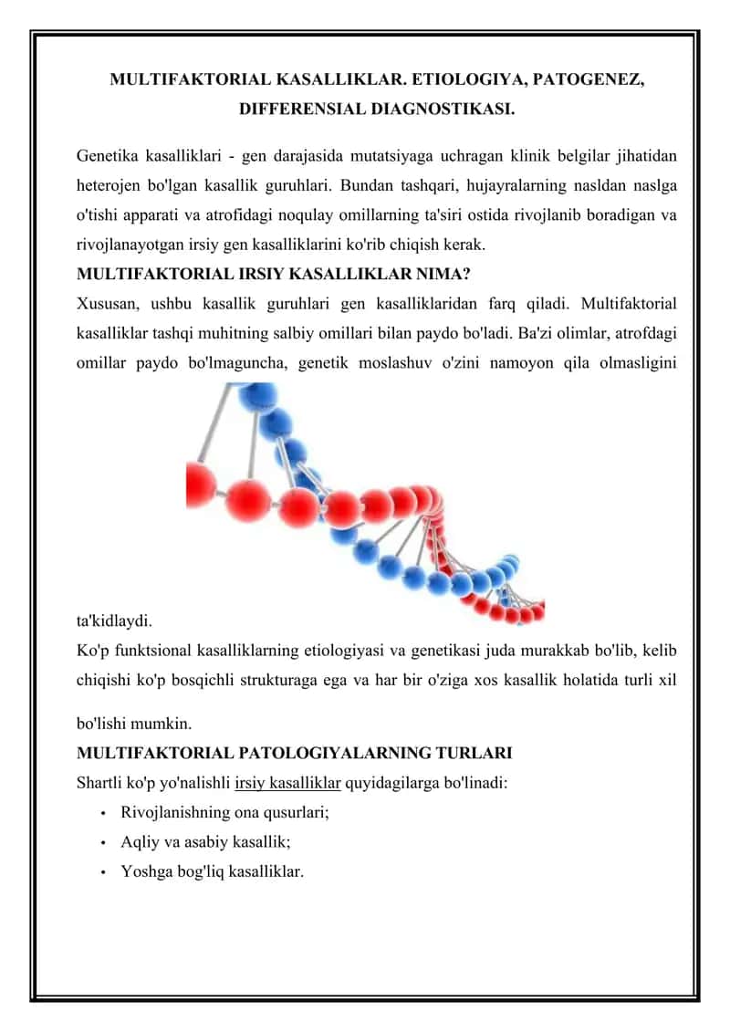 MULTIFAKTORIAL KASALLIKLAR