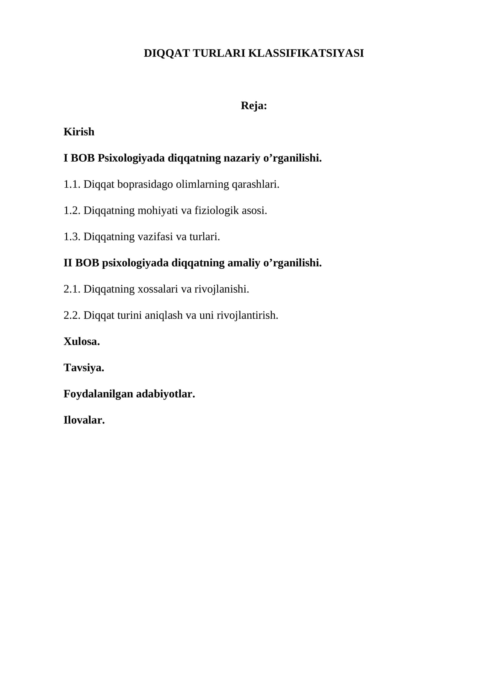 DIQQAT TURLARI KLASSIFIKATSIYASI