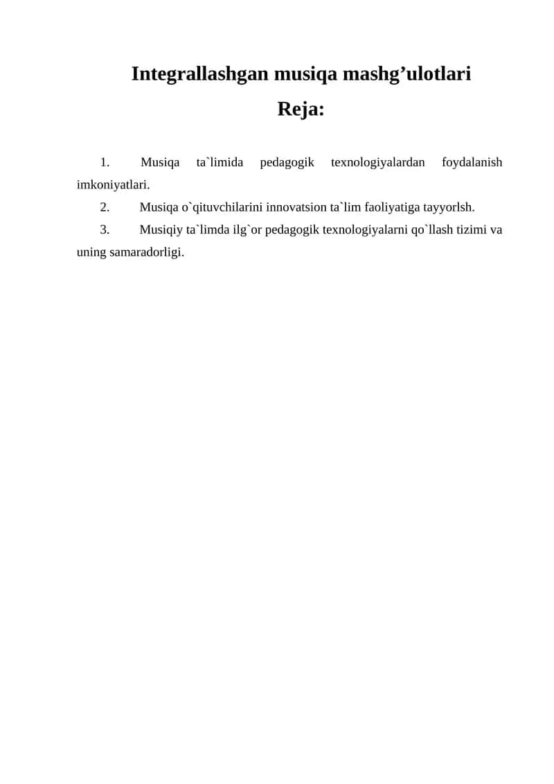 Integrallashgan musiqa mashgʼulotlari