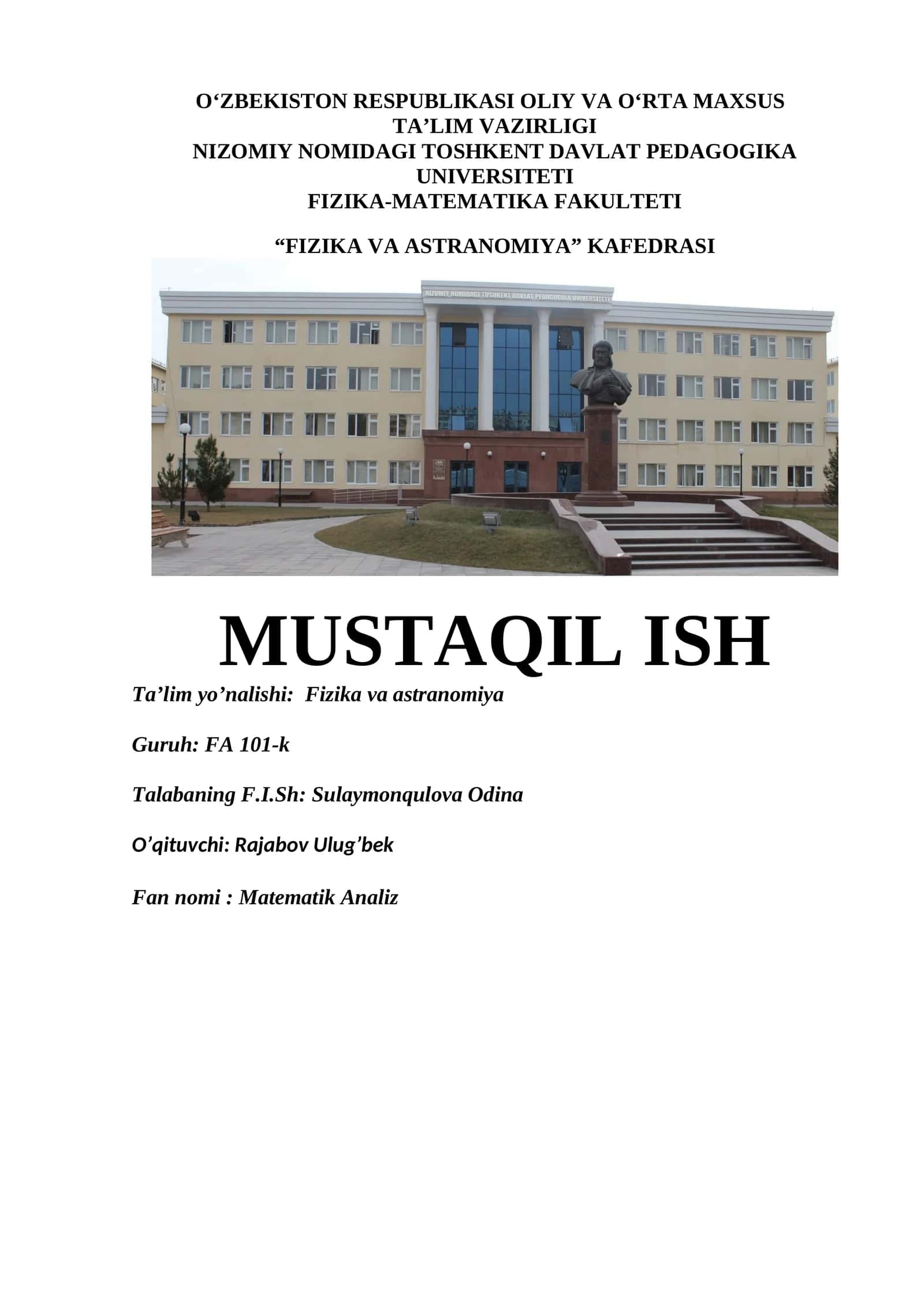 Ikkinchi tartibli hosilalar yordamida funksiyani ekstremumga tekshirish