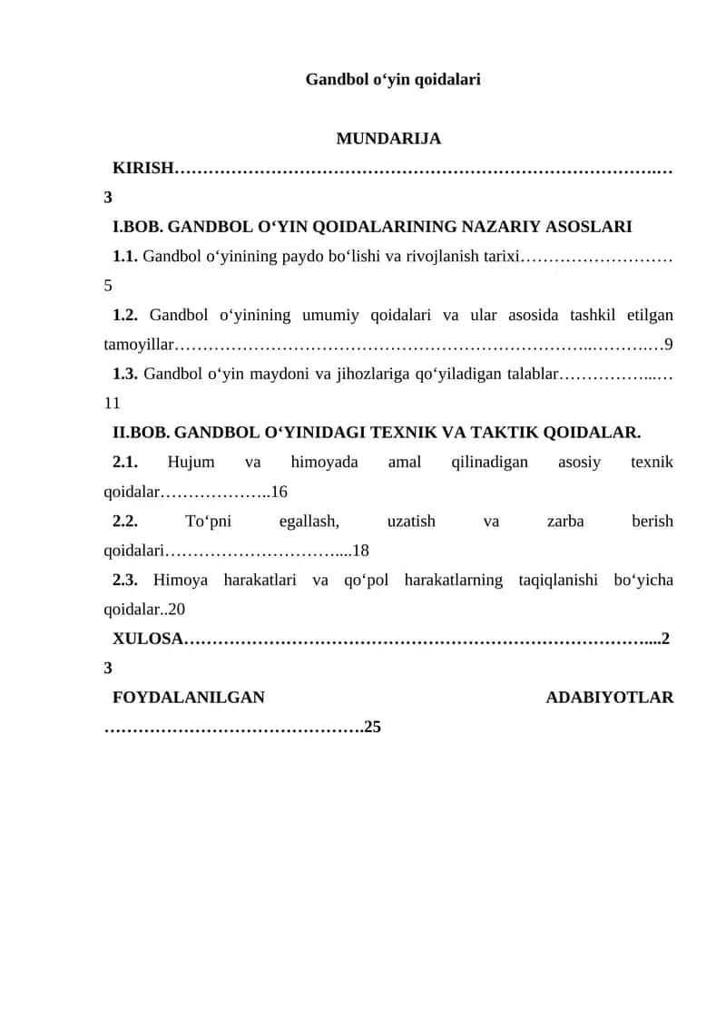 Gandbol oʻyin qoidalari