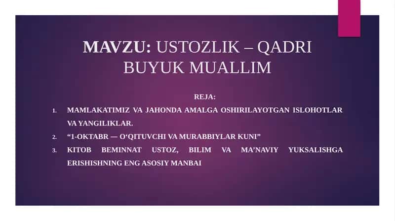 USTOZLIK– QADRI BUYUK MUALLIM