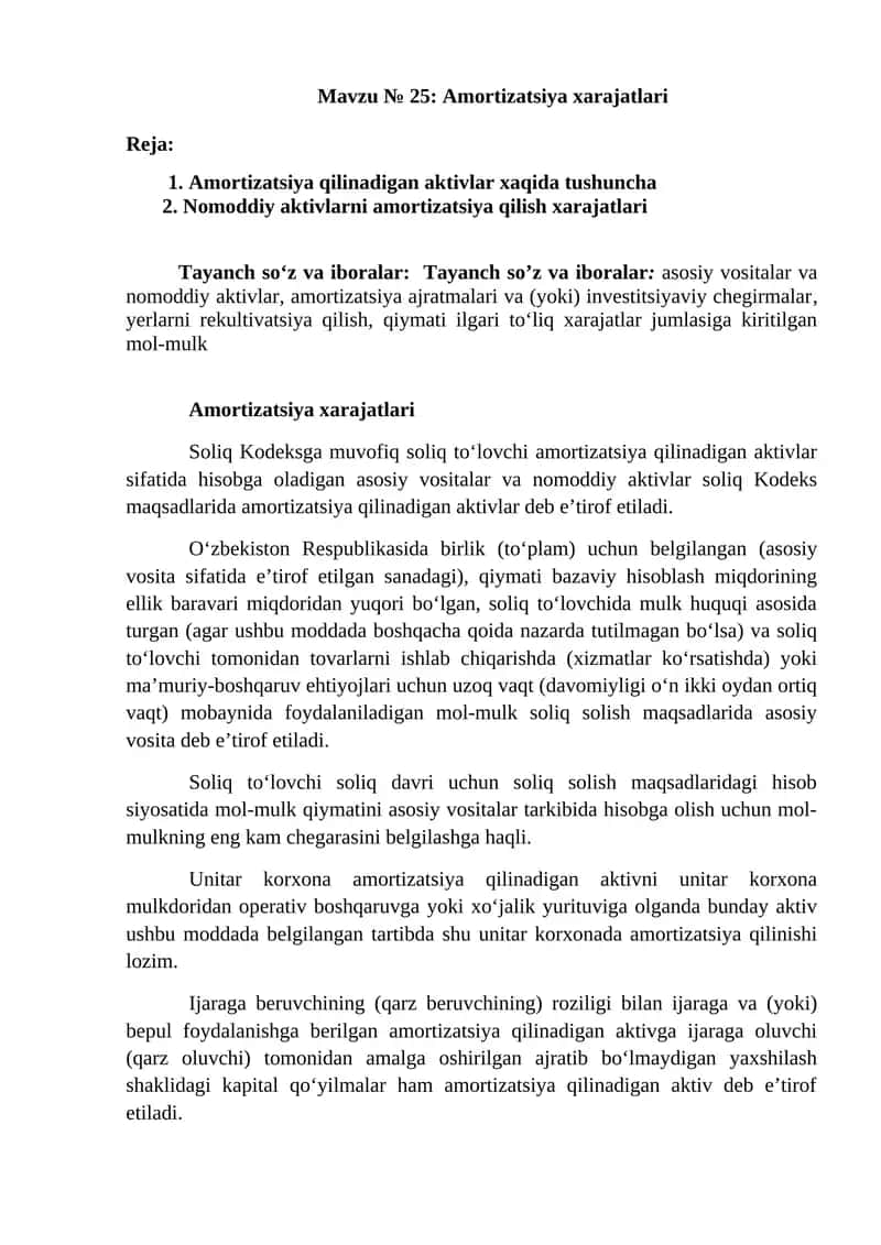 Amortizatsiya xarajatlari