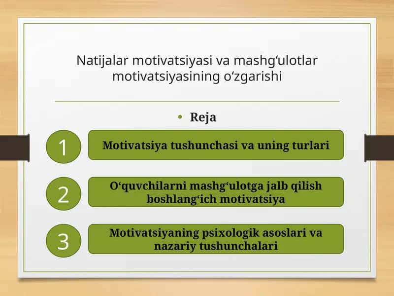 Natijalar motivatsiyasi va mashg‘ulotlar motivatsiyasining o‘zgarishi