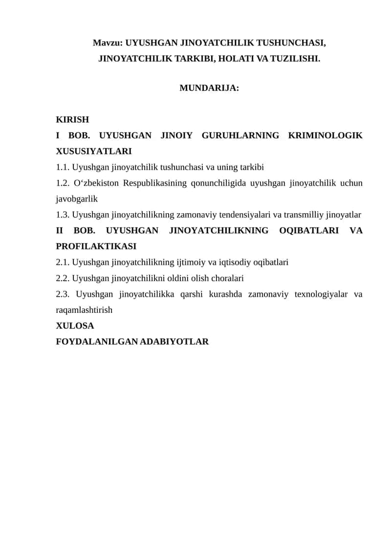 Uyushgan Jinoyatchilik Tushunchasi