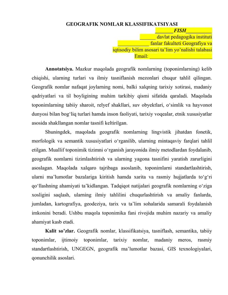 geografiya maqola tayyor