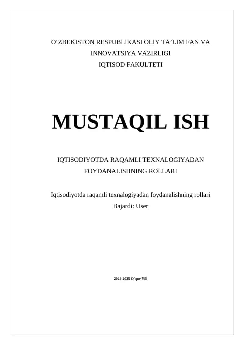 Iqtisodiyotda raqamli texnalogiyaning roli