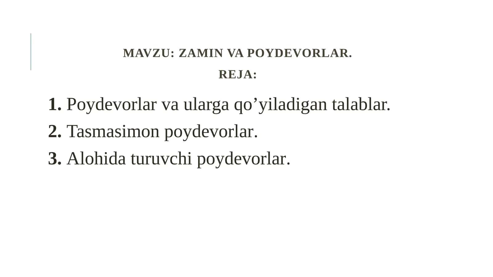 Poydevorlar va ularning konsturktiv yechimlari