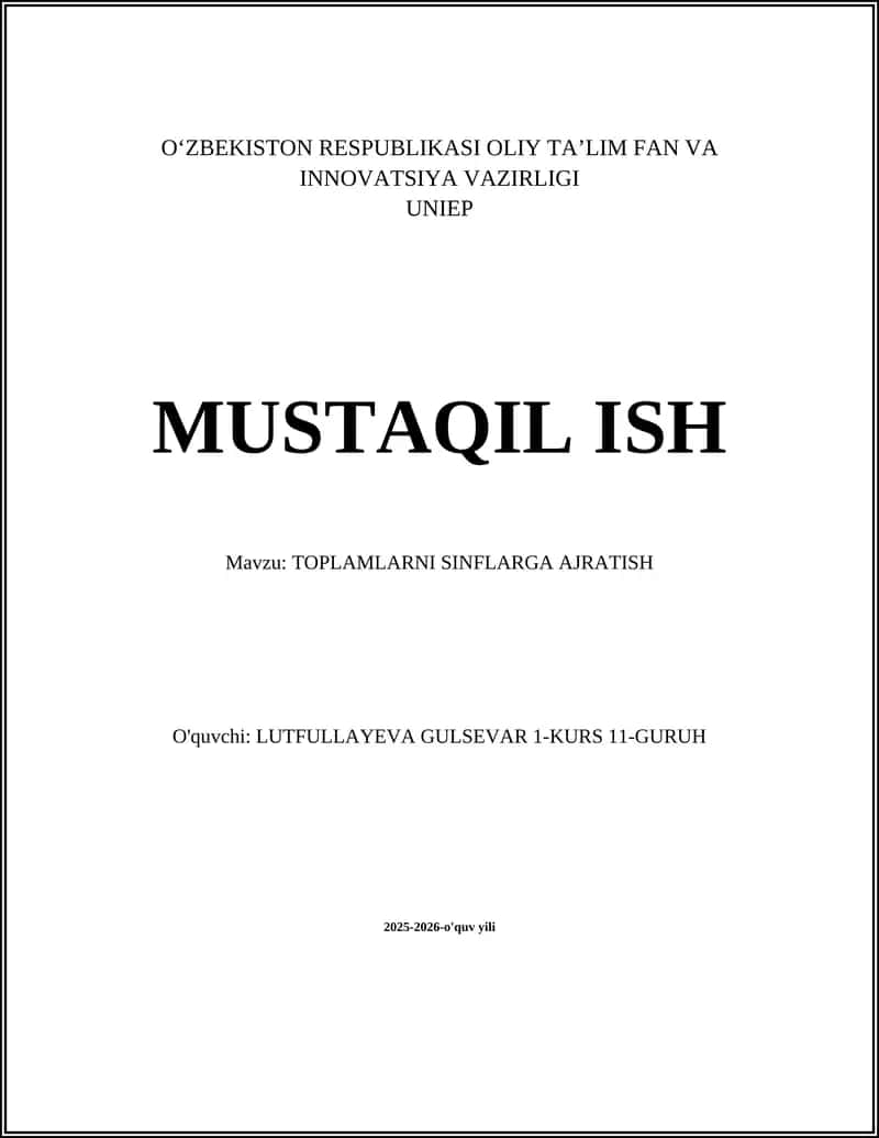 TOPLAMLARNI SINFLARGA AJRATISH