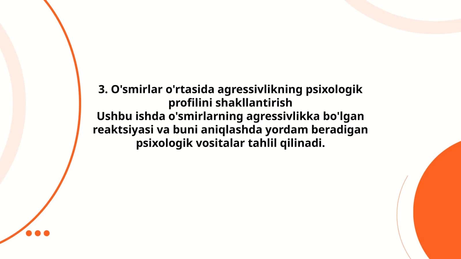 O'smirlar o'rtasida agressivlikning psixologik profilini shakllantirish