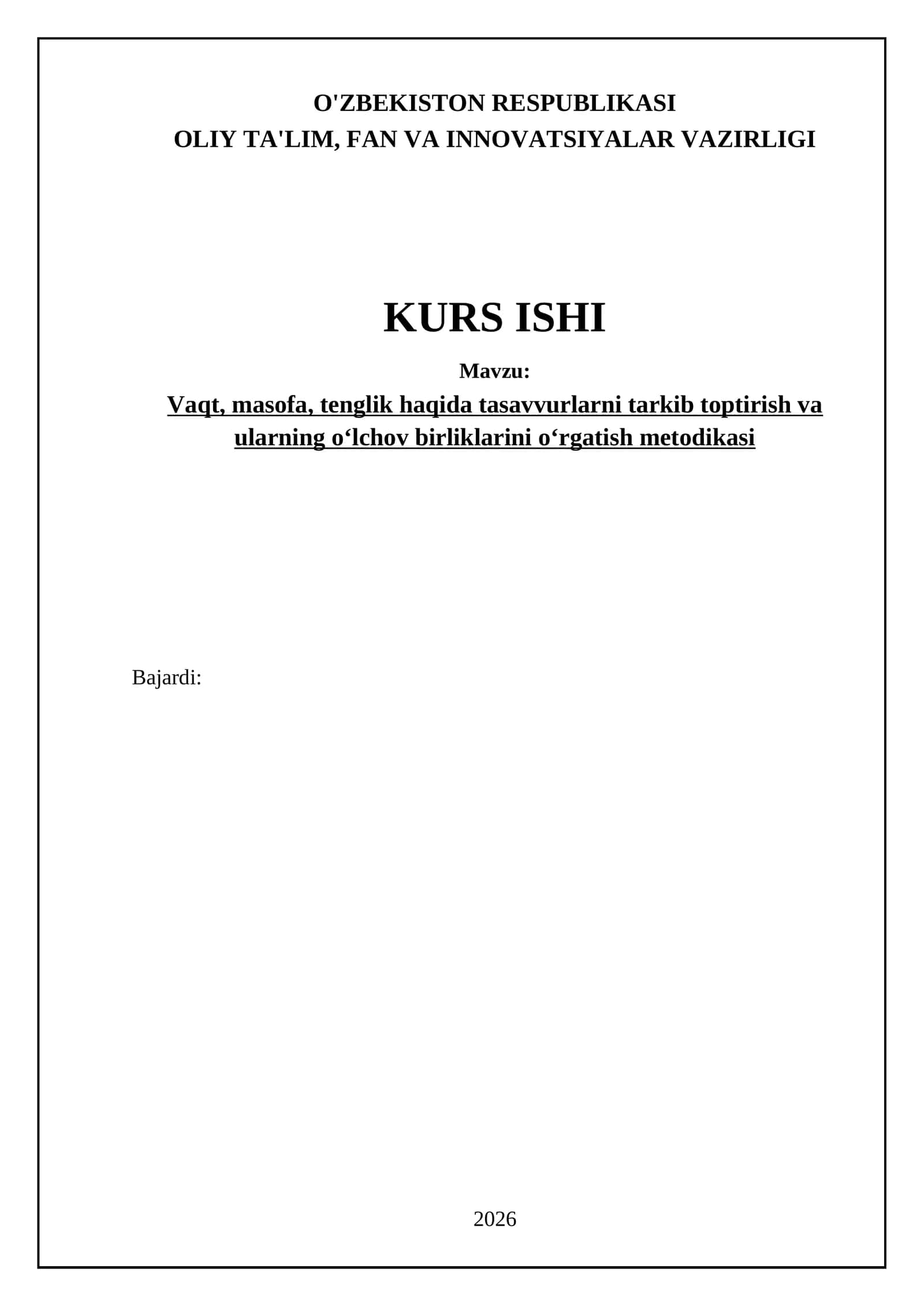 Vaqt, masofa, tenglik haqida tasavvurlarni tarkib toptirish va ularning o‘lchov birliklarini o‘rgatish metodikasi