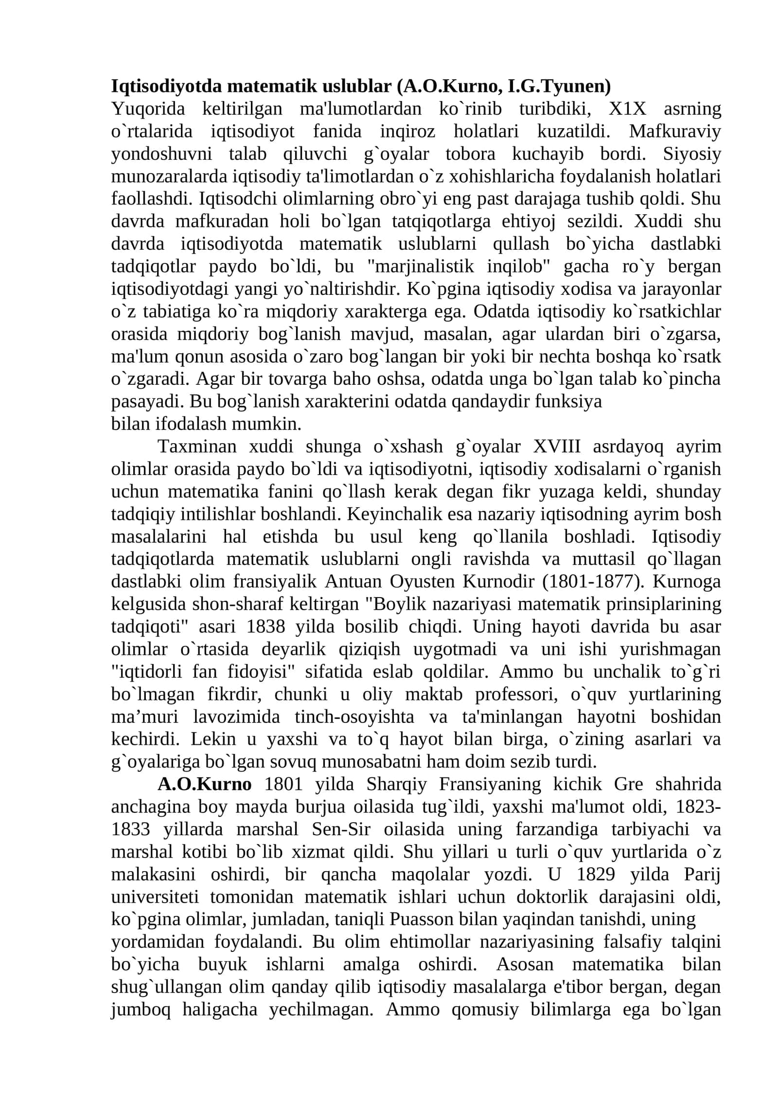Iqtisodiyotda matematik uslublar