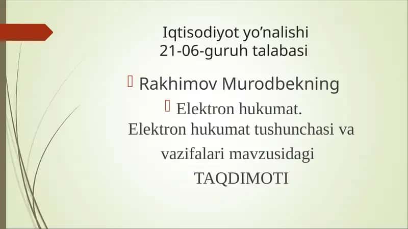 Elektron hukumat.Elektron hukumat tushunchasi va vazifalari