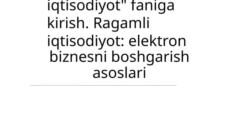Ragamli iqtisodiyot: elektron biznesni boshgarish asoslari