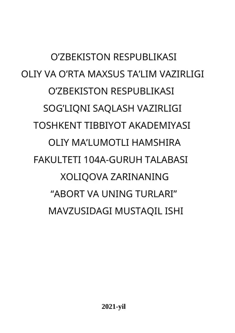 ABORT VA UNING TURLARI