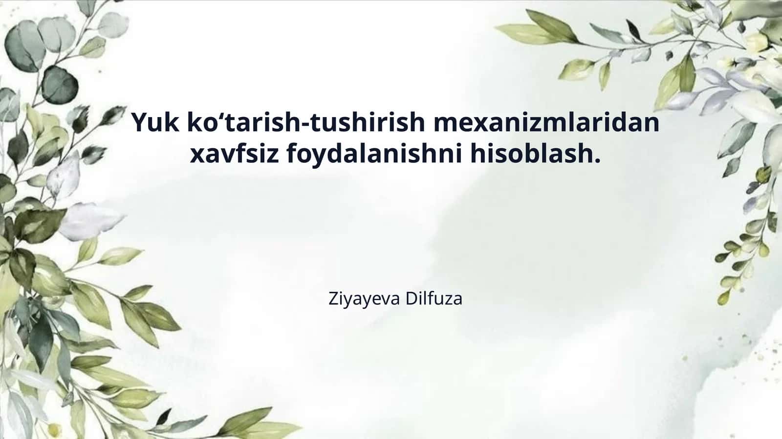 Yuk ko‘tarish-tushirish mexanizmlaridan xavfsiz foydalanishni hisoblash.