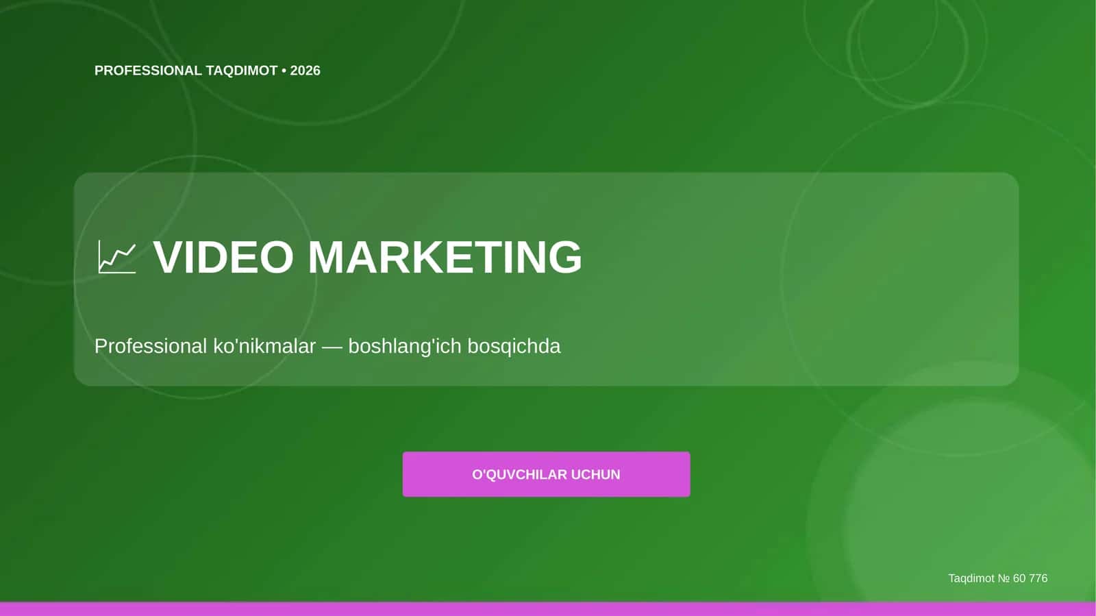 Video marketing: professional ko'nikmalar (boshlang'ich bosqichda)
