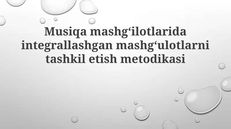 Integrallashgan mashg'ulotlarni tashkilotish metodikasi