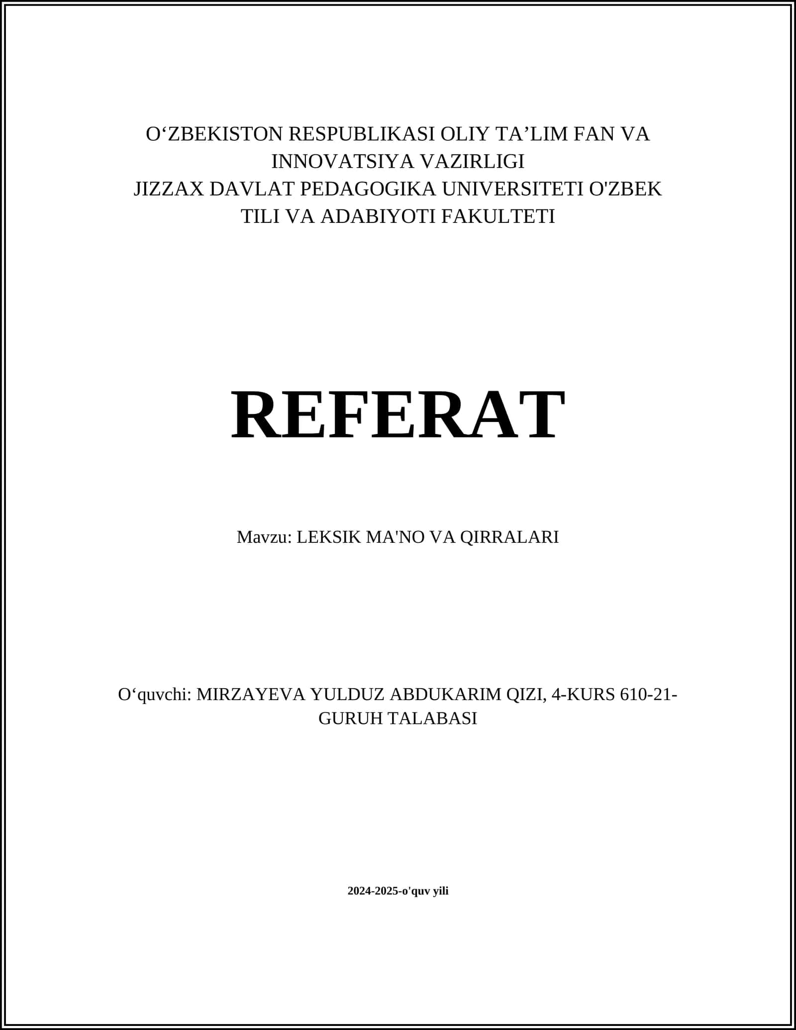 LEKSIK MA'NO VA QIRRALARI