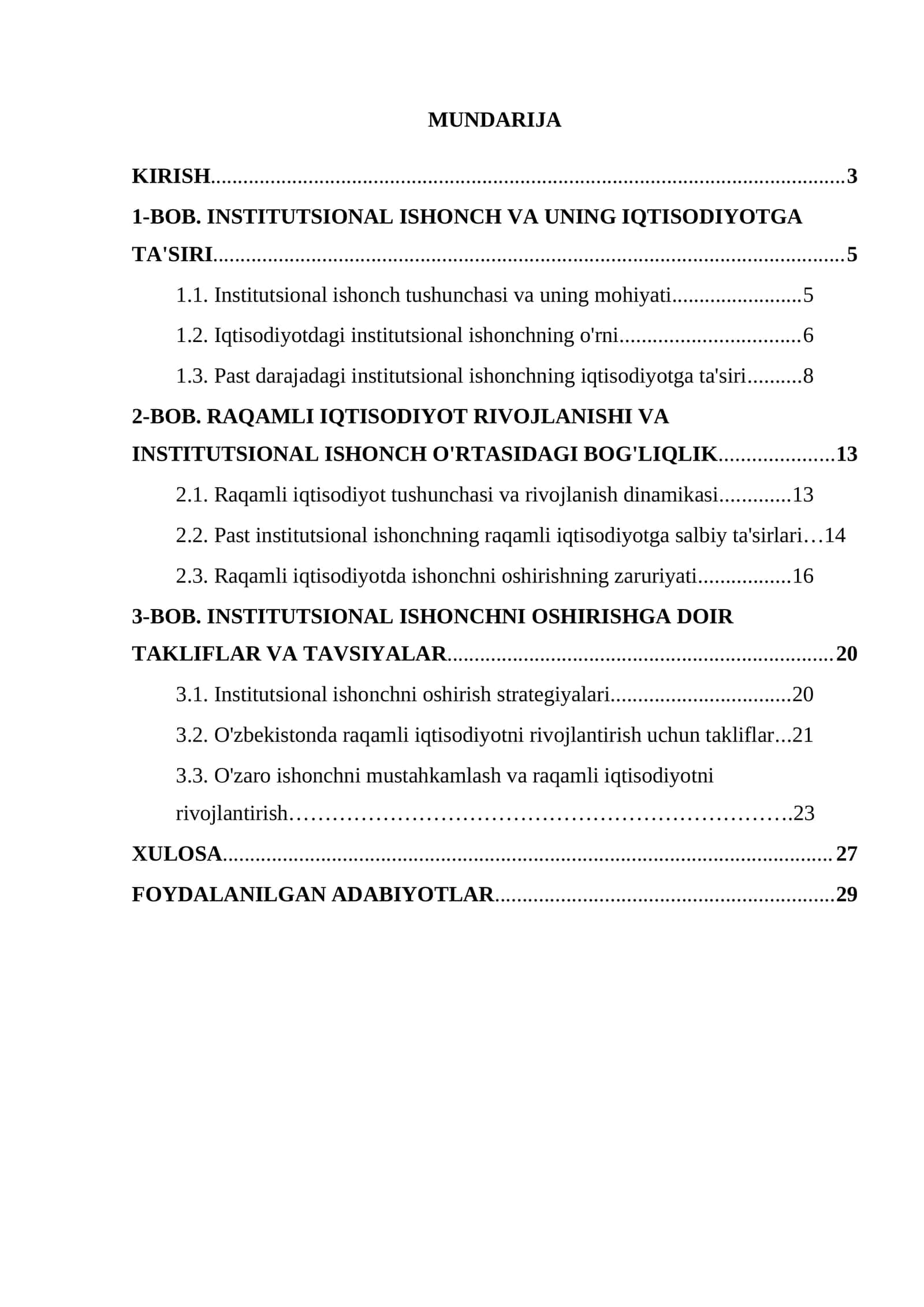 INSTITUTSIONAL ISHONCH VA UNING IQTISODIYOTGA TA'SIRI