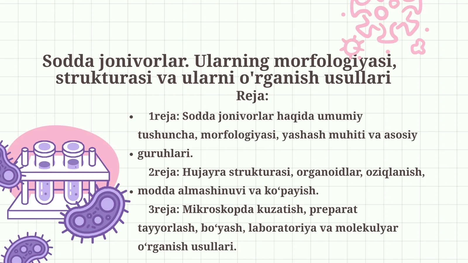 Sodda jonivorlar. Ularning morfologiyasi, strukturasi va ularni o'rganish usullari