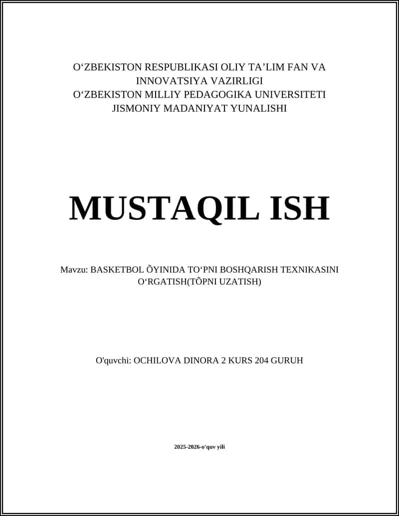 BASKETBOL ÕYINIDA TOʻPNI BOSHQARISH TEXNIKASINI OʻRGATISH(TÕPNI UZATISH)