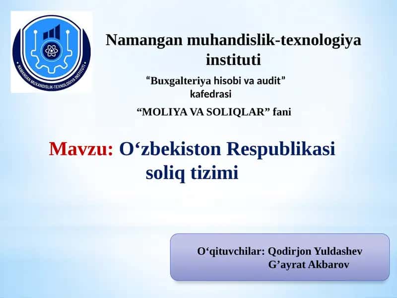 O‘zbekiston Respublikasi soliq tizimi