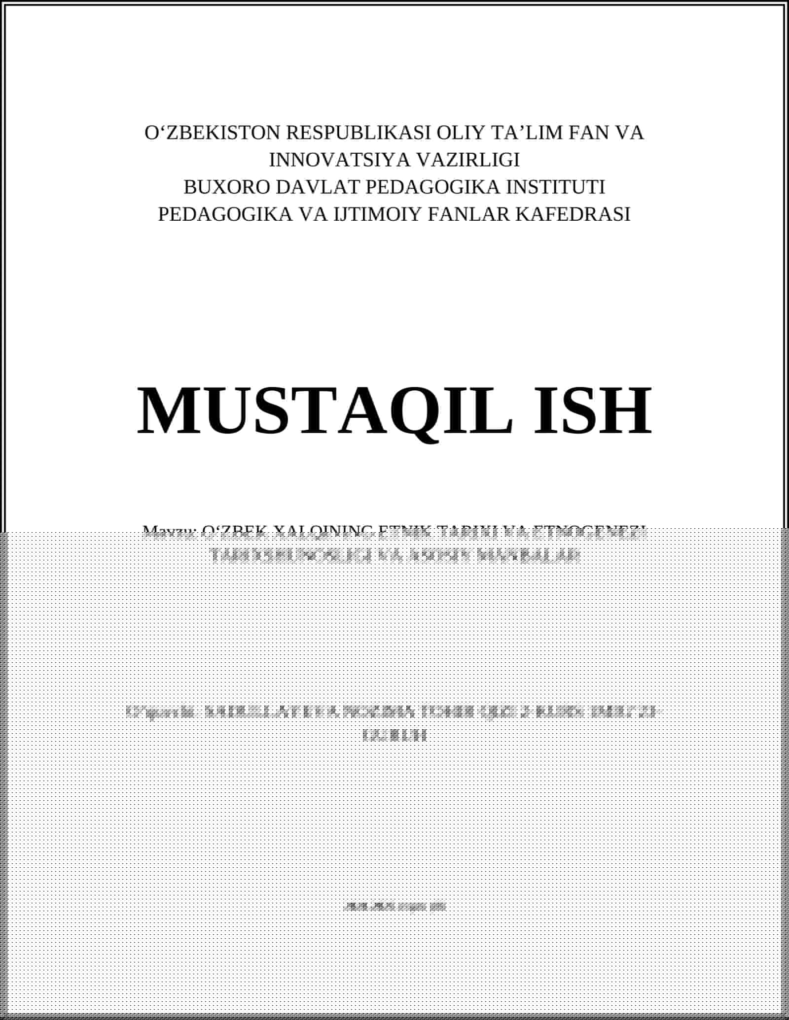 O'ZBEK XALQINING ETNIK TARIXI VA ETNOGENEZI TARIXSHUNOSLIGI VA ASOSIY MANBALAR