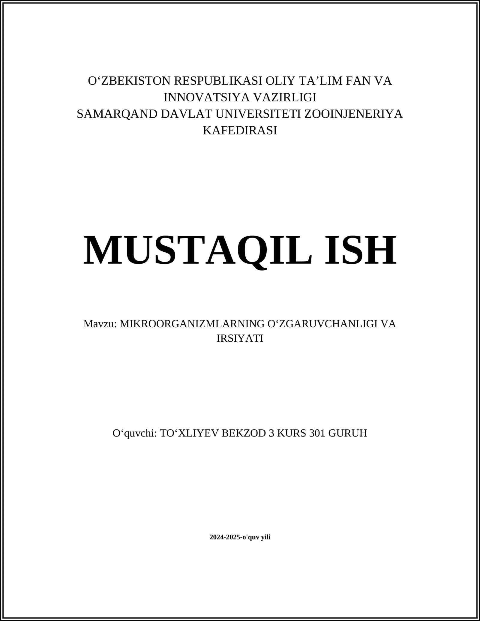 MIKROORGANIZMLARNING OʻZGARUVCHANLIGI VA IRSIYATI
