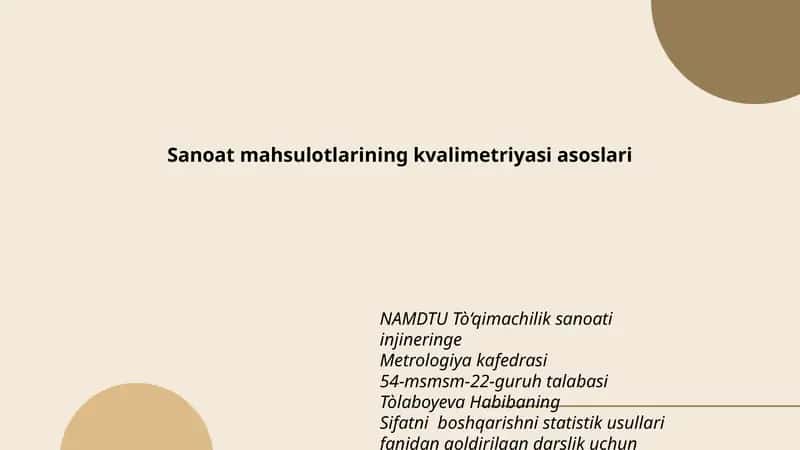 Sanoat mahsulotlarining kvalimetriyasi asoslari