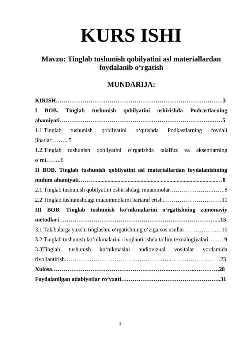 Tinglab tushunish qobilyatini asl materiallardan foydalanib o‘rgatish