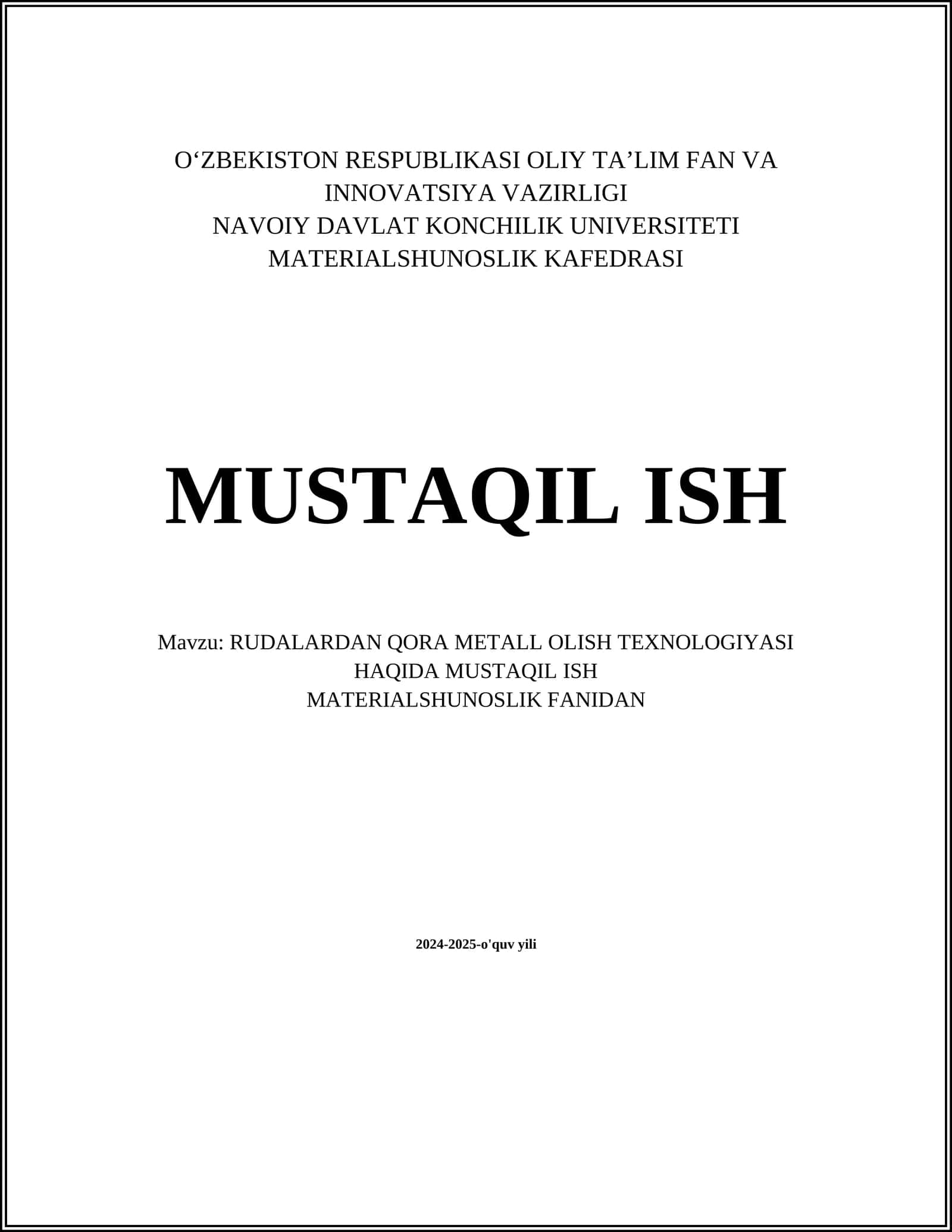 RUDALARDAN QORA METALL OLISH TEXNOLOGIYASI