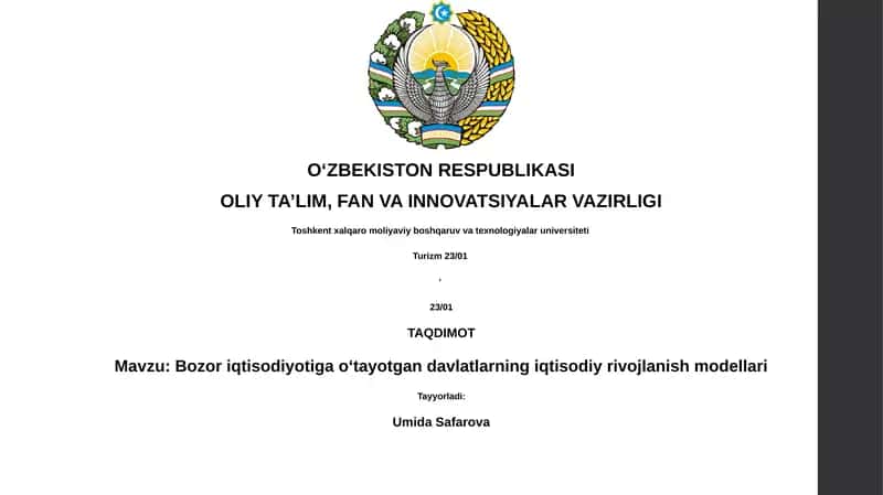 Bozor iqtisodiyotiga o' tayotgan davlatlarning iqtisodiy rivojlanish modellari